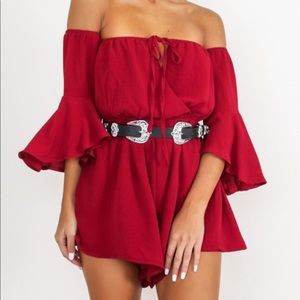 Off The Shoulder Maroon Romper